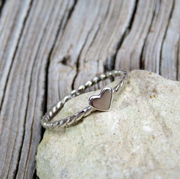 Sterling Silver Heart Stacking Ring Band Handmade - Picture 3 of 5